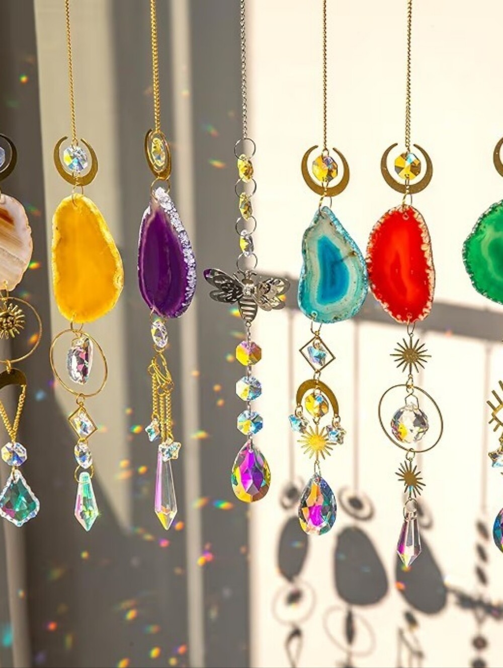 1 Pc Hanging Light Catcher Natural Stone Rainbow Suncatcher Indoor Outdoor Decor